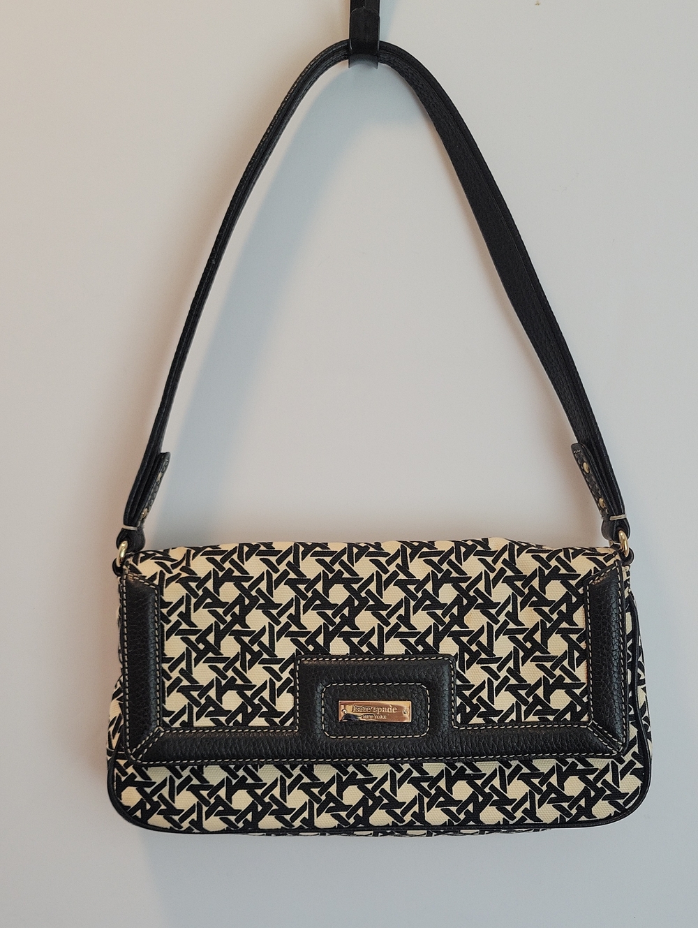 Kate Spade Tess Keswick Black & White Shoulder Bag Purse Green Interior